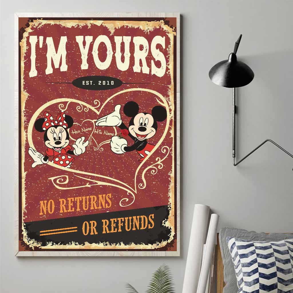 Personalized Mickey & Minnie Mouse Poster Custom Name Gift for Couple Anniversary Canvas and Poster GradoCreations