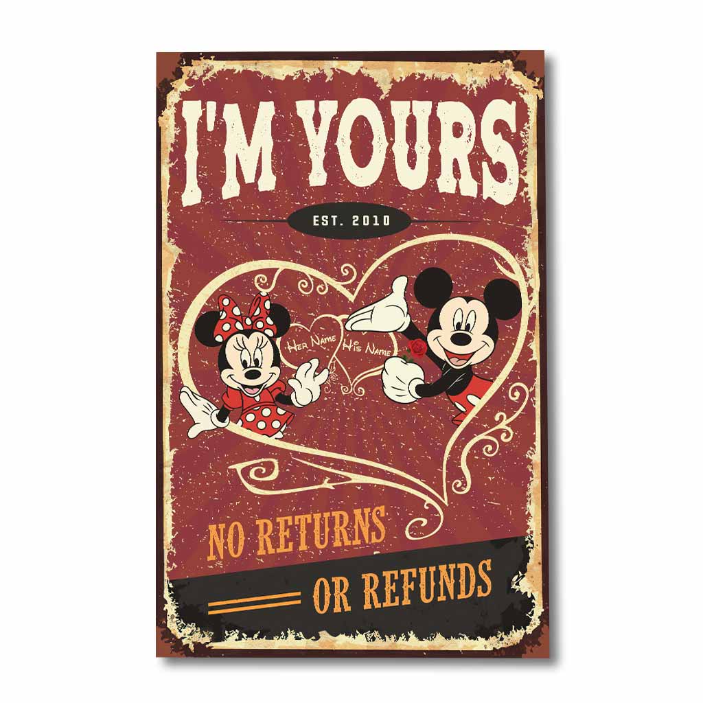 Personalized Mickey & Minnie Mouse Poster Custom Name Gift for Couple Anniversary Canvas and Poster GradoCreations