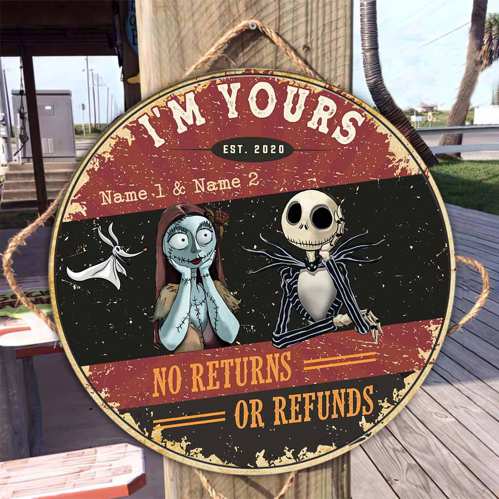 Personalized Round Wood Sign Unique Couple Gift No Returns Round Wood Sign GradoCreations
