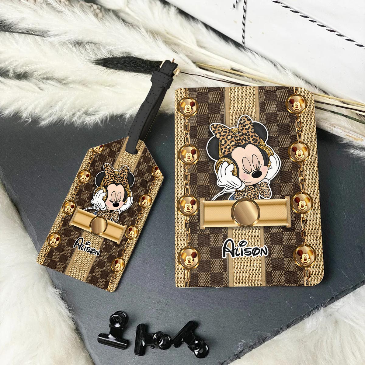 Personalized Leather Luggage Tag & Passport Holder Set with Name for Travelers Leather Luggage Tag & Passport Holder GradoCreations