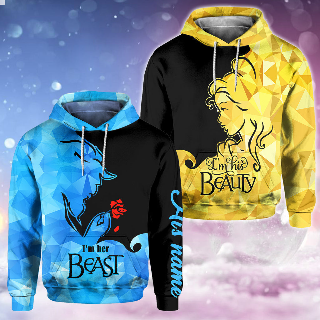 Personalized His Beauty Her Beast Couple Hoodies Custom Name Gift All Over Shirt GradoCreations