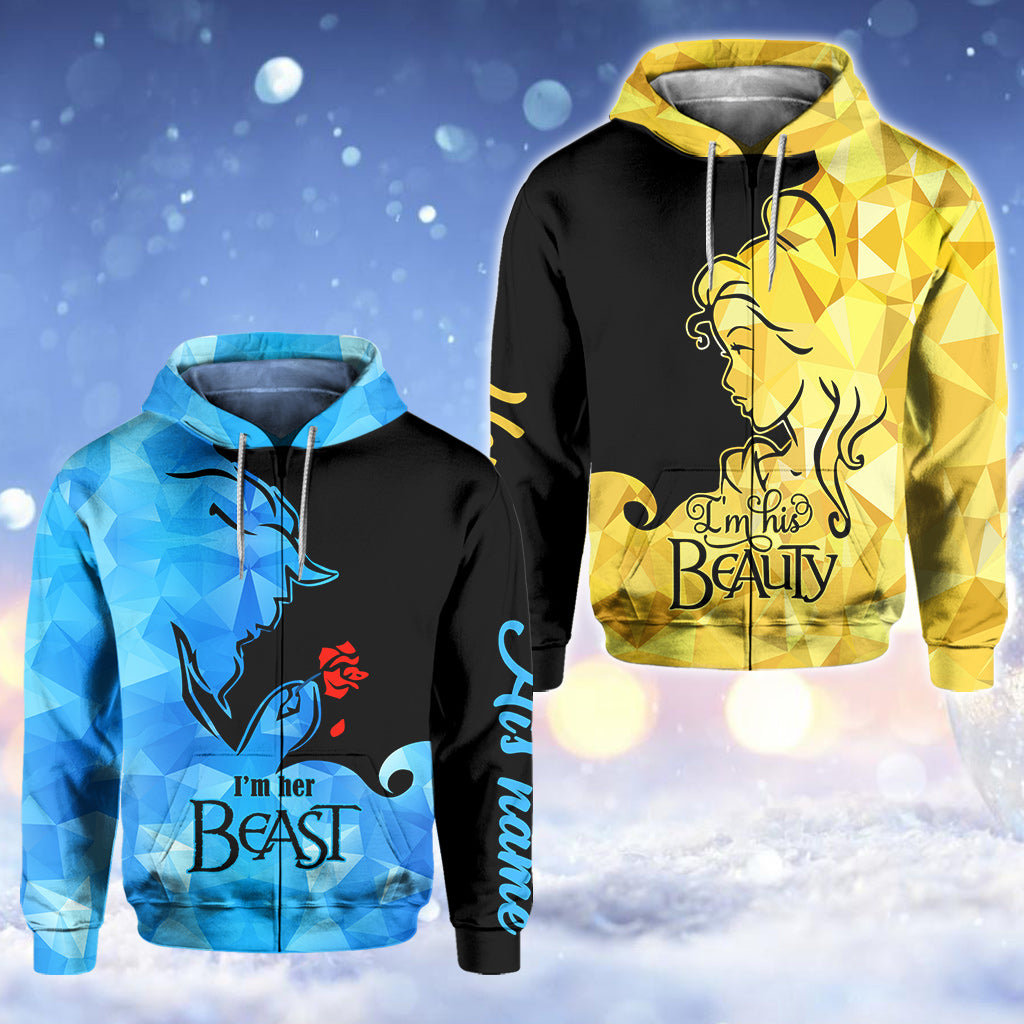 Personalized His Beauty Her Beast Couple Hoodies Custom Name Gift All Over Shirt GradoCreations