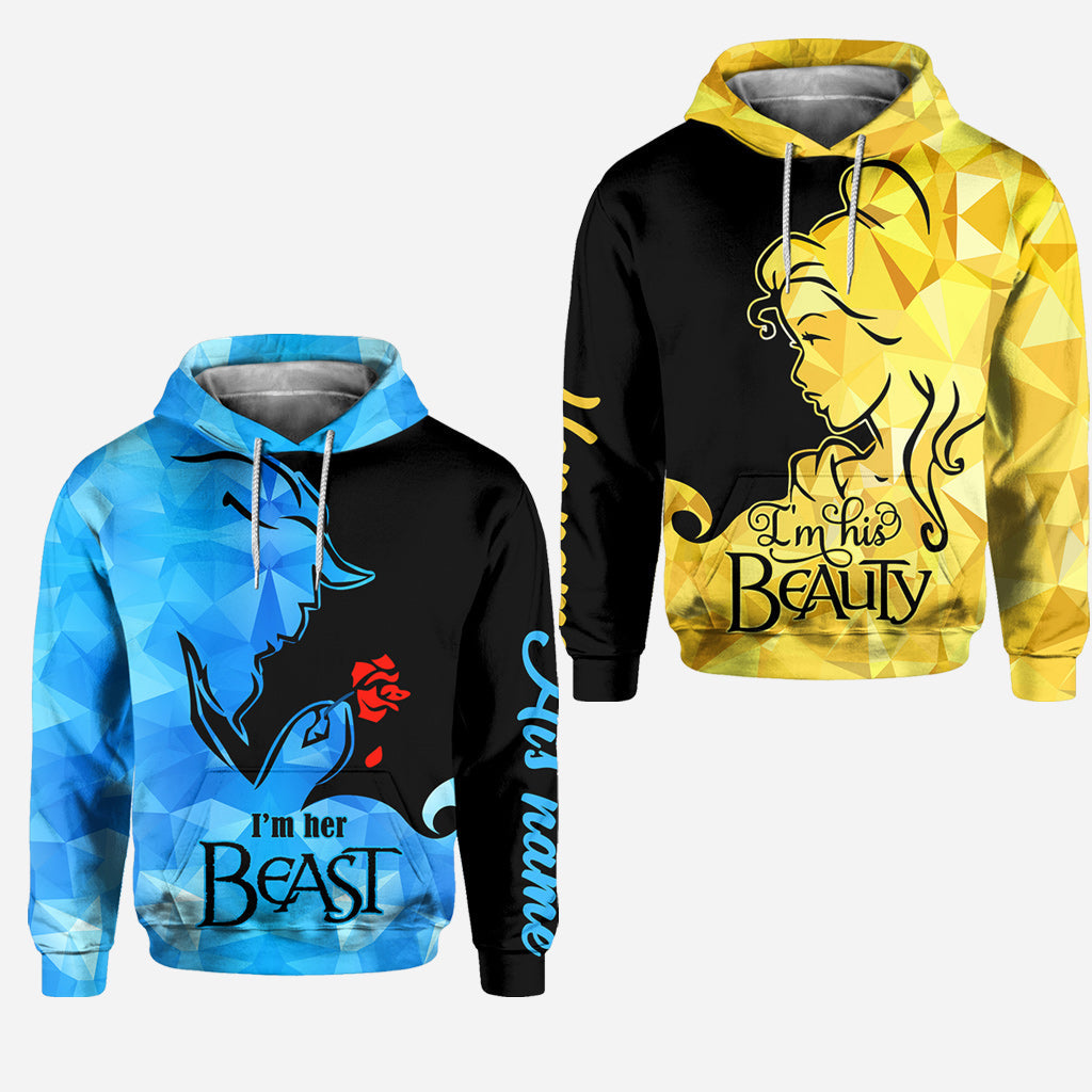Personalized His Beauty Her Beast Couple Hoodies Custom Name Gift All Over Shirt GradoCreations