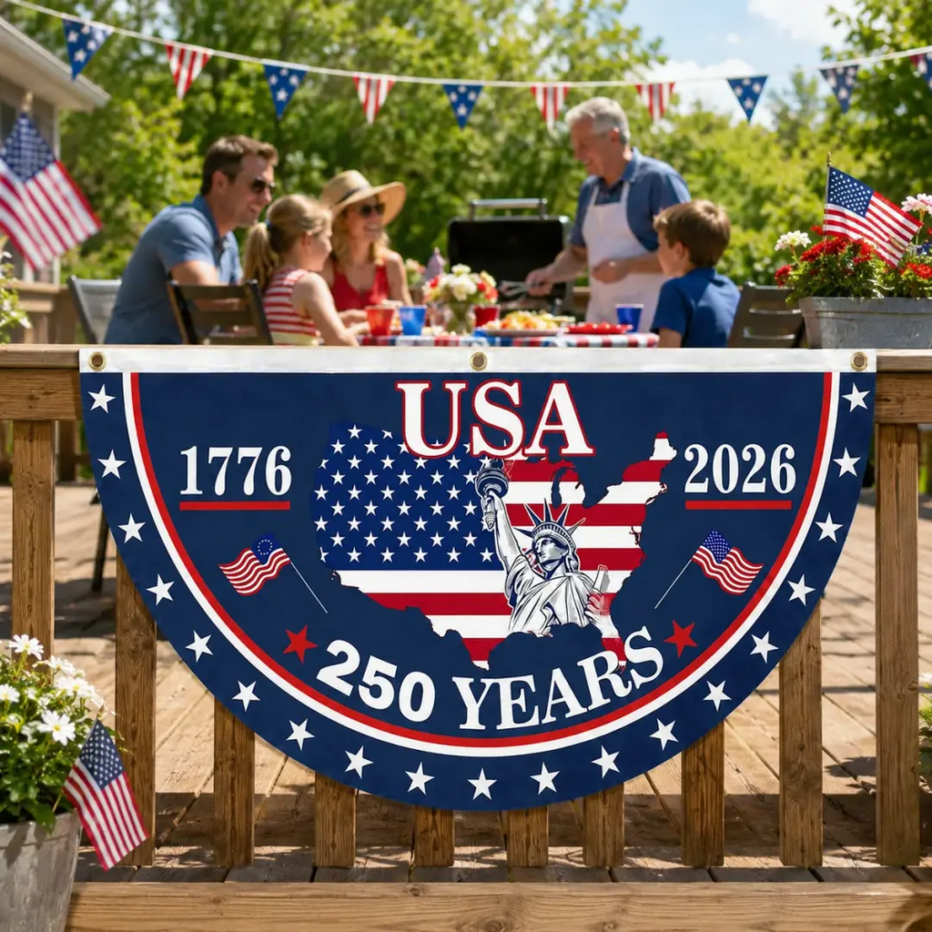Personalized Non-Pleated Fan Flag Custom Family Name Gift for 4th of July HN590 - Non-Pleated Fan Flag GradoCreations