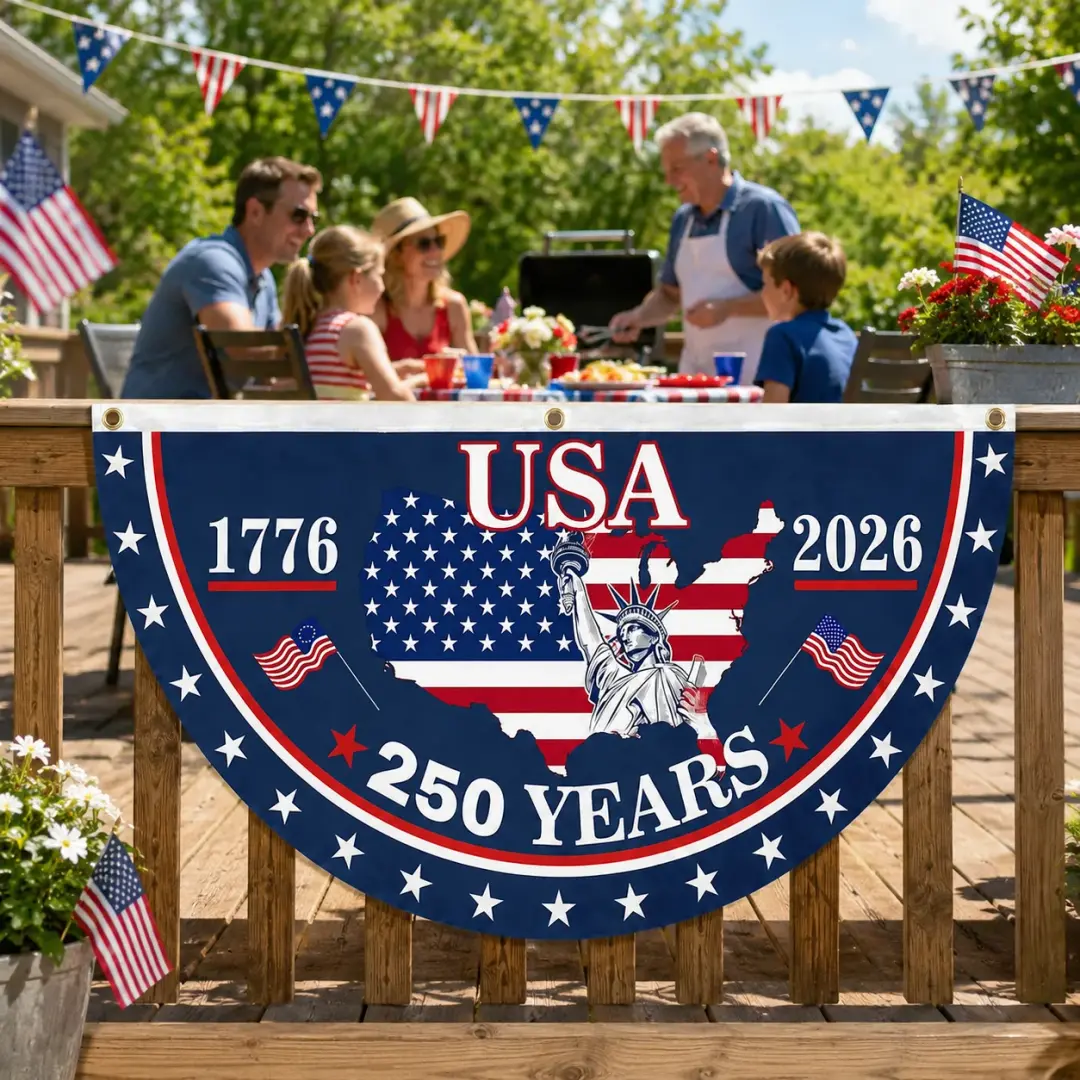 Personalized Non-Pleated Fan Flag Custom Family Name Gift for 4th of July HN590 - Non-Pleated Fan Flag GradoCreations