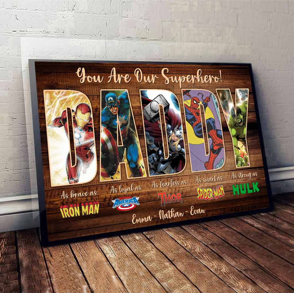 Personalized Superhero Poster for Dad Custom Names Father's Day Gift Canvas and Poster GradoCreations