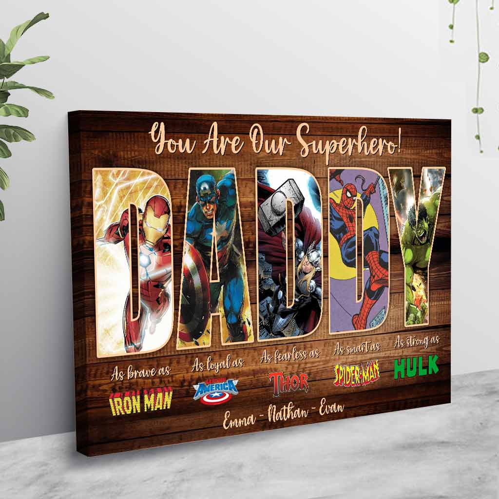 Personalized Superhero Poster for Dad Custom Names Father's Day Gift Canvas and Poster GradoCreations
