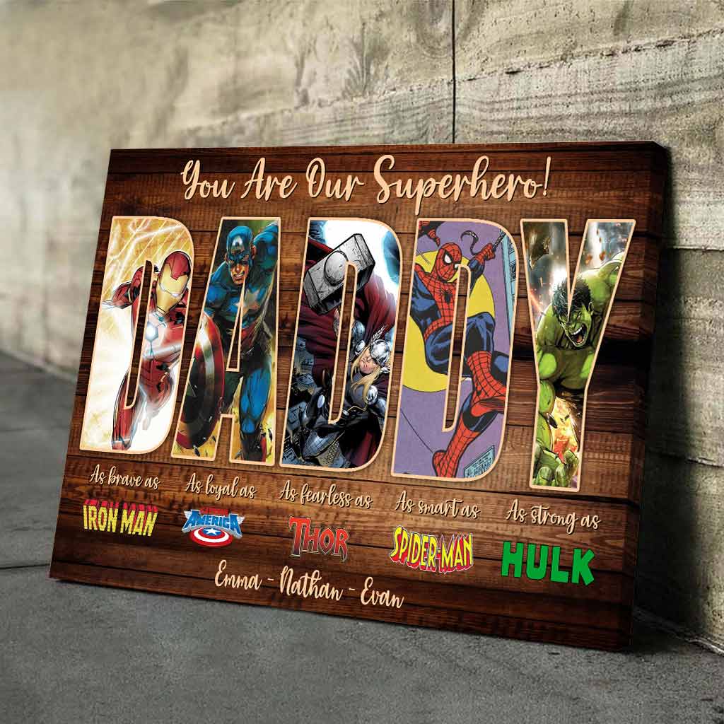 Personalized Superhero Poster for Dad Custom Names Father's Day Gift Canvas and Poster GradoCreations