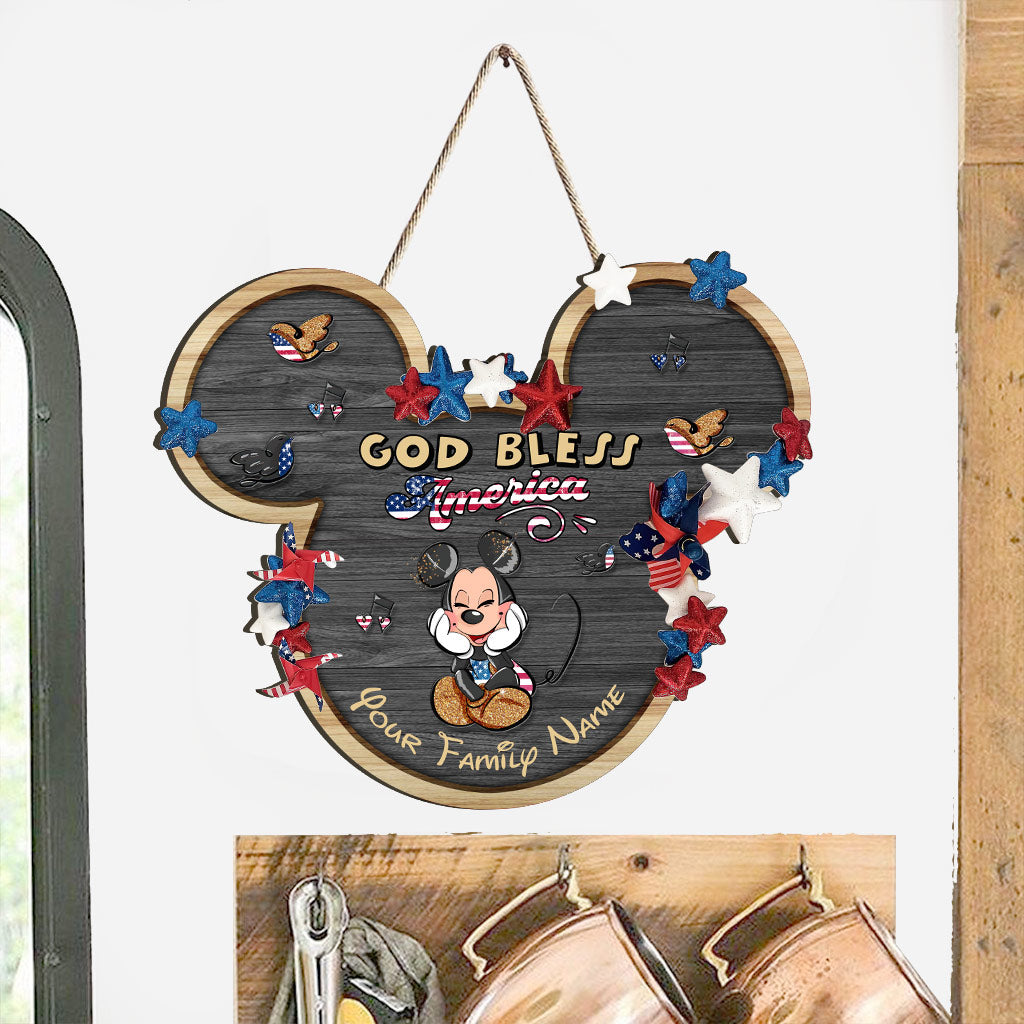 Personalized Mickey Mouse Wood Sign for 4th of July Family Gift Wood Sign GradoCreations