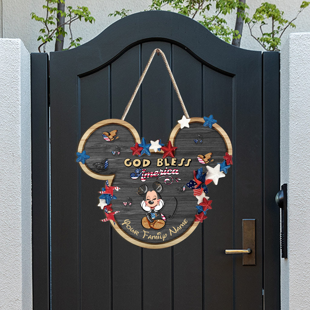 Personalized Mickey Mouse Wood Sign for 4th of July Family Gift Wood Sign GradoCreations