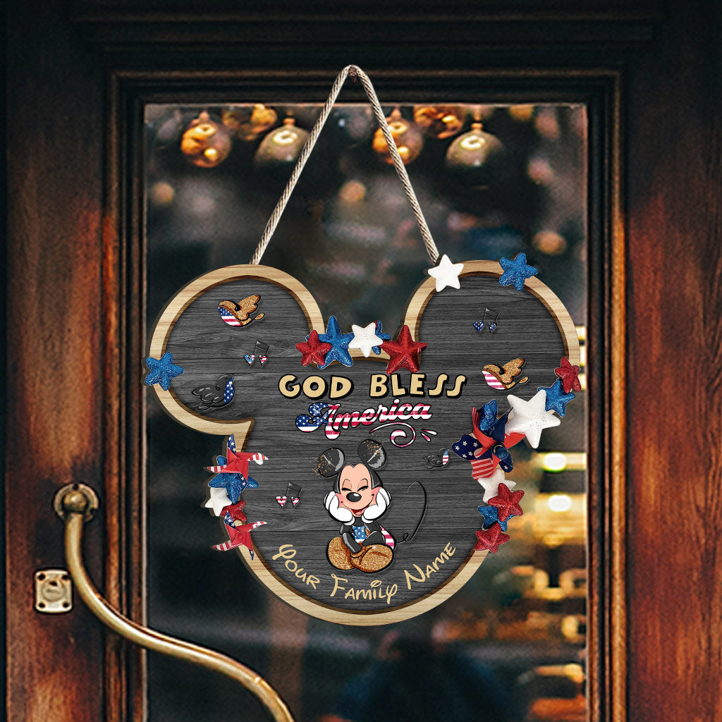 Personalized Mickey Mouse Wood Sign for 4th of July Family Gift Wood Sign GradoCreations