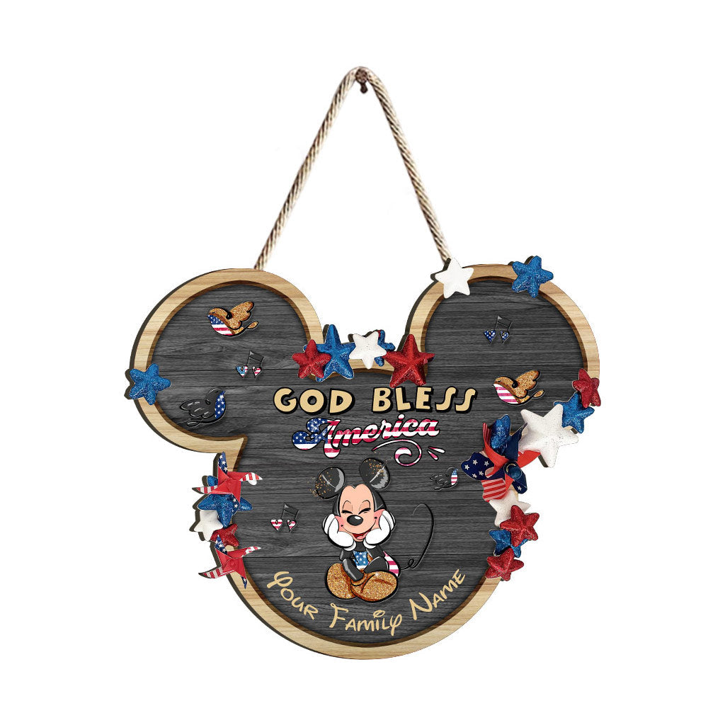Personalized Mickey Mouse Wood Sign for 4th of July Family Gift Wood Sign GradoCreations