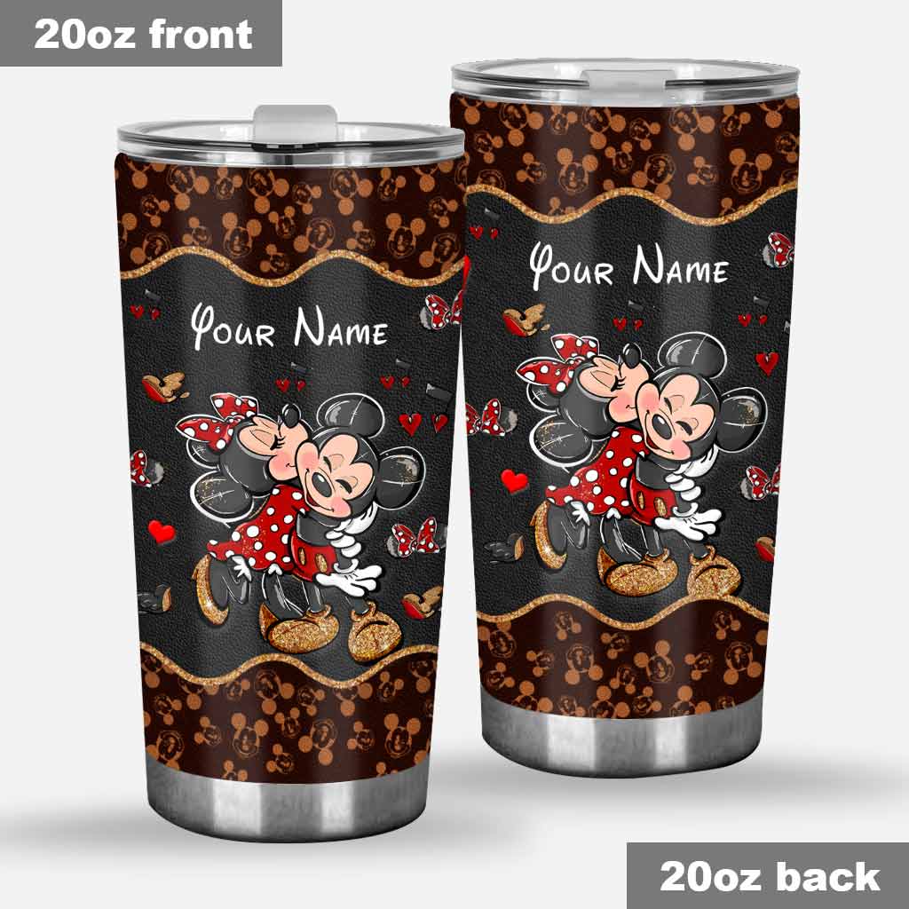 Personalized Mouse Tumbler with Leather Pattern - Custom Name Gift for Couples, Weddings Tumbler GradoCreations