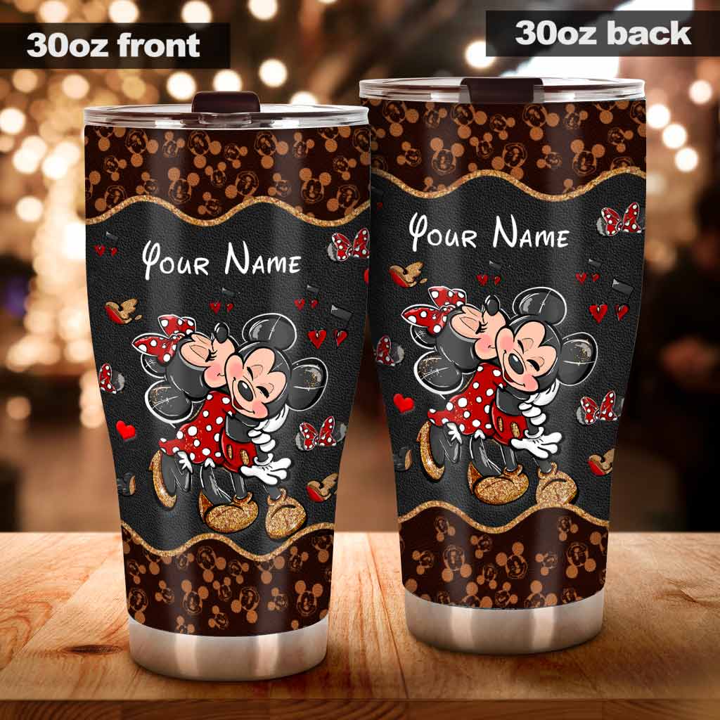 Personalized Mouse Tumbler with Leather Pattern - Custom Name Gift for Couples, Weddings Tumbler GradoCreations