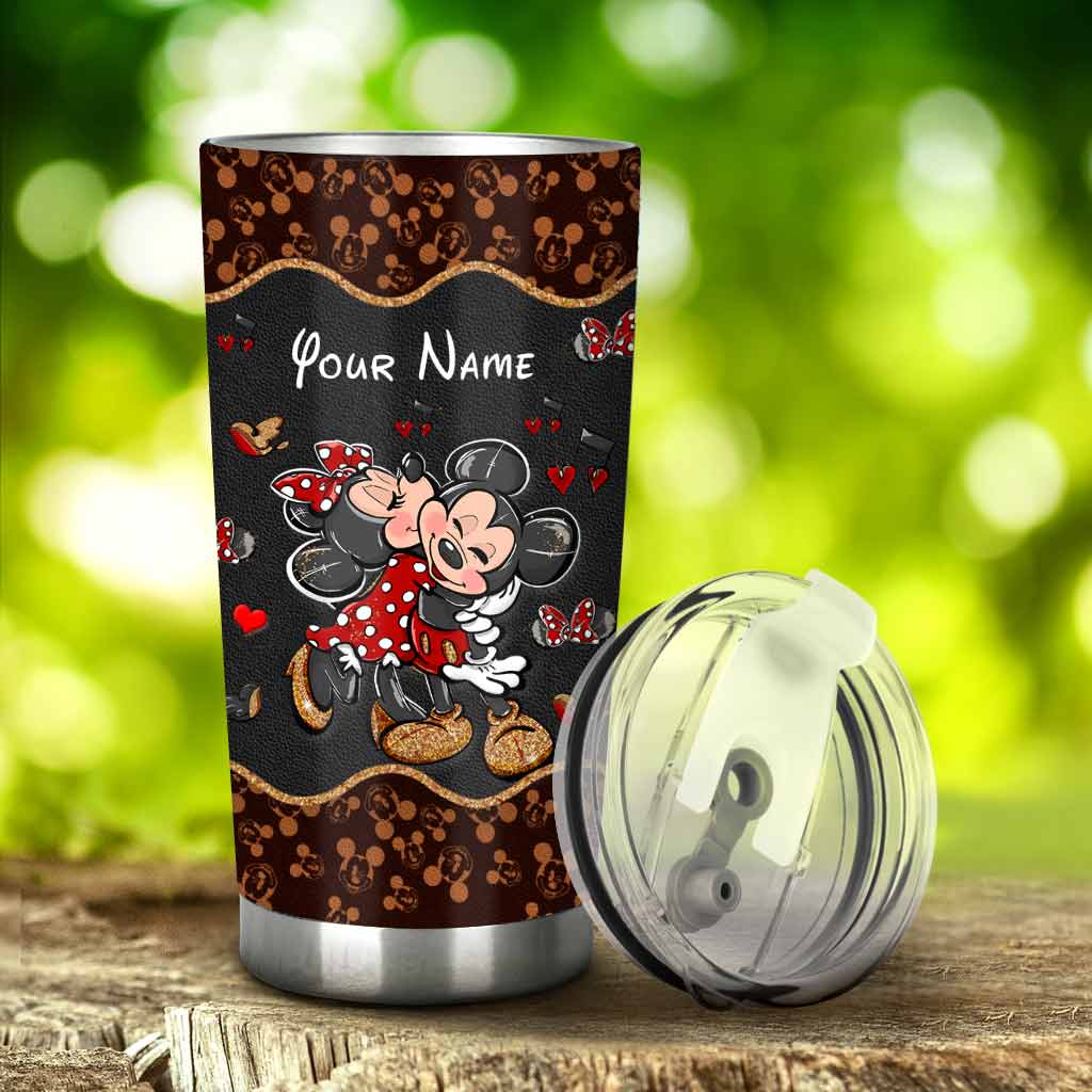 Personalized Mouse Tumbler with Leather Pattern - Custom Name Gift for Couples, Weddings Tumbler GradoCreations