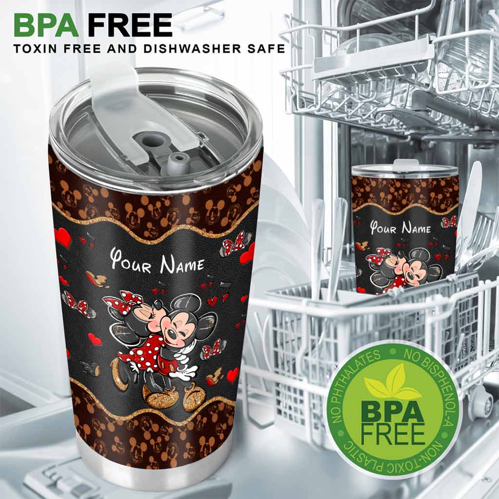 Personalized Mouse Tumbler with Leather Pattern - Custom Name Gift for Couples, Weddings Tumbler GradoCreations