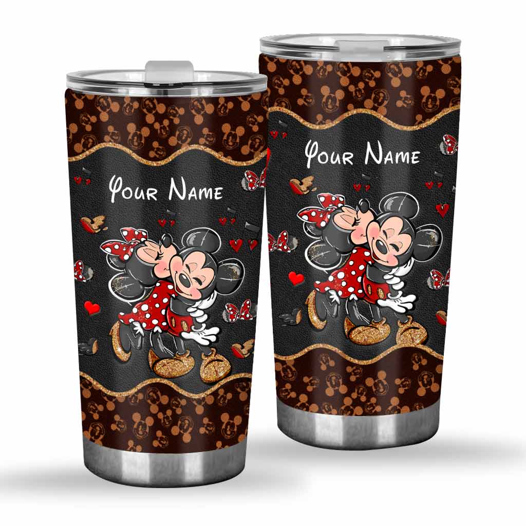 Personalized Mouse Tumbler with Leather Pattern - Custom Name Gift for Couples, Weddings Tumbler GradoCreations