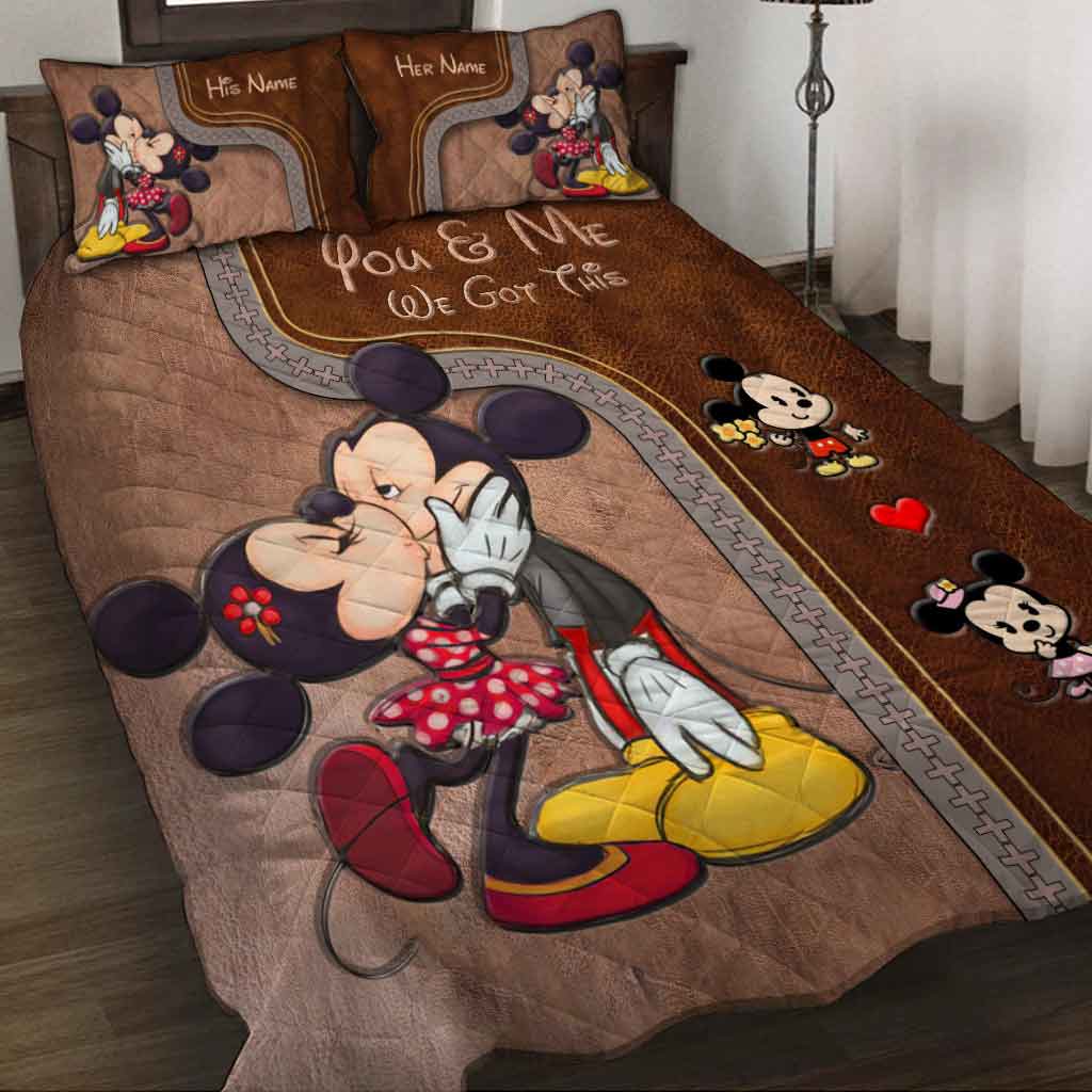 Personalized Mouse Quilt Set with Leather Pattern Print for Couples Quilt Set GradoCreations