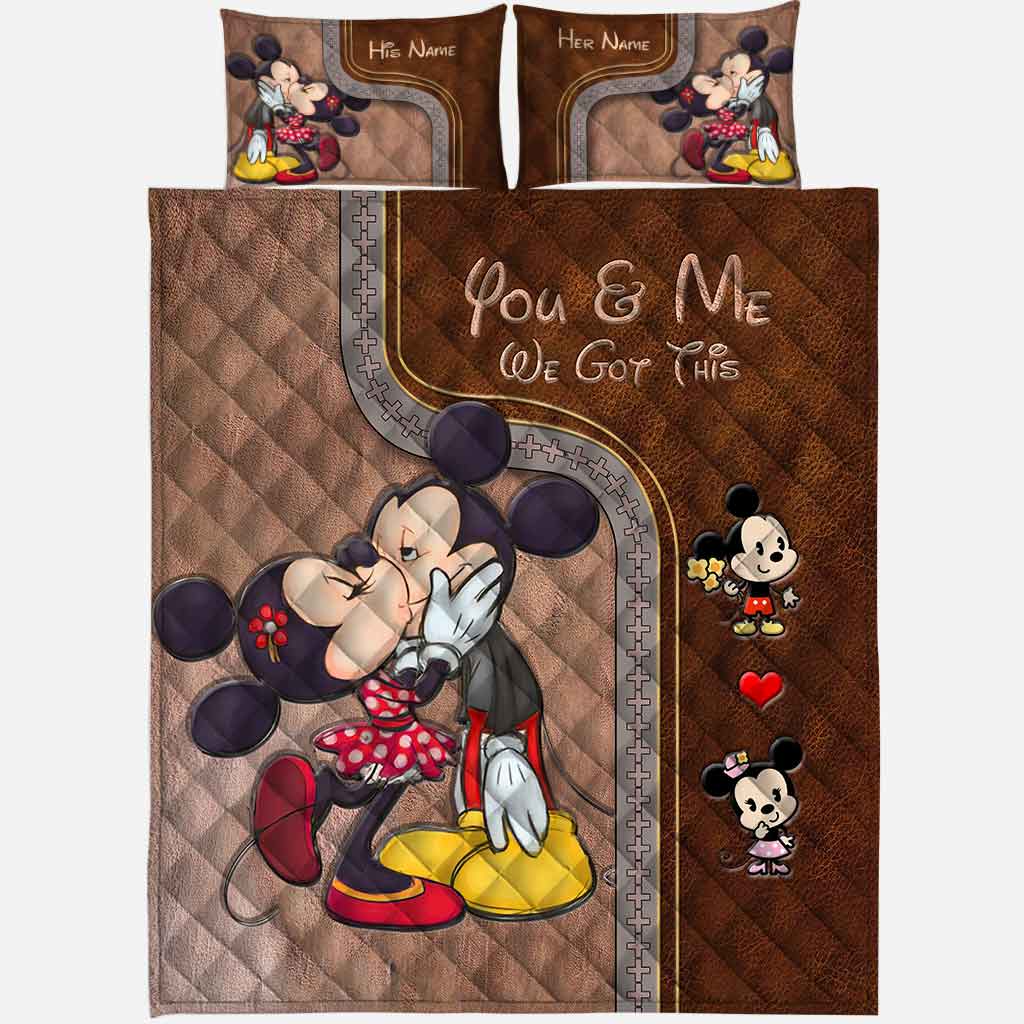 Personalized Mouse Quilt Set with Leather Pattern Print for Couples Quilt Set GradoCreations