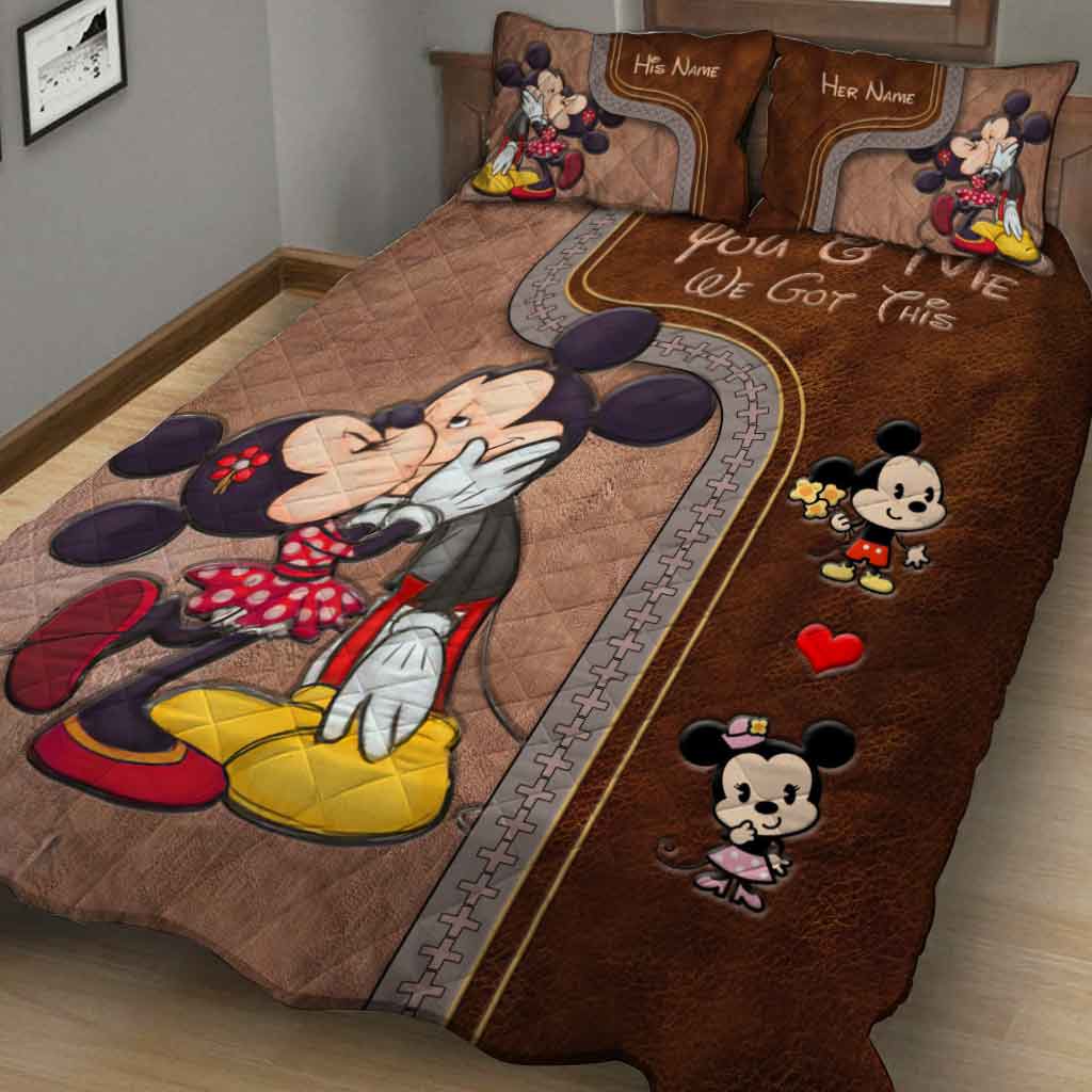 Personalized Mouse Quilt Set with Leather Pattern Print for Couples Quilt Set GradoCreations