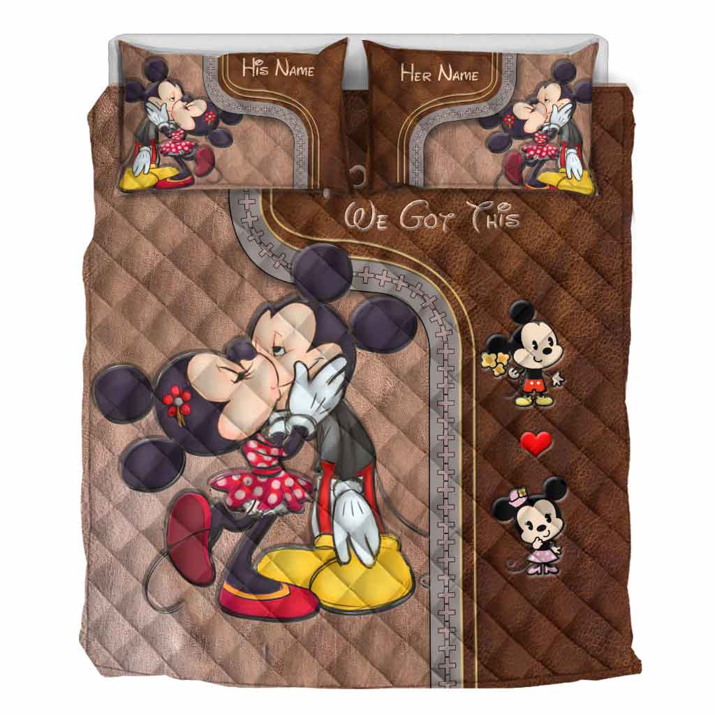 Personalized Mouse Quilt Set with Leather Pattern Print for Couples Quilt Set GradoCreations