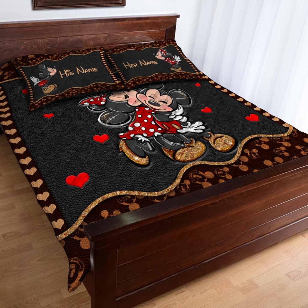 Personalized Mouse Ears Quilt Set with Love Design for Couples Quilt Set GradoCreations