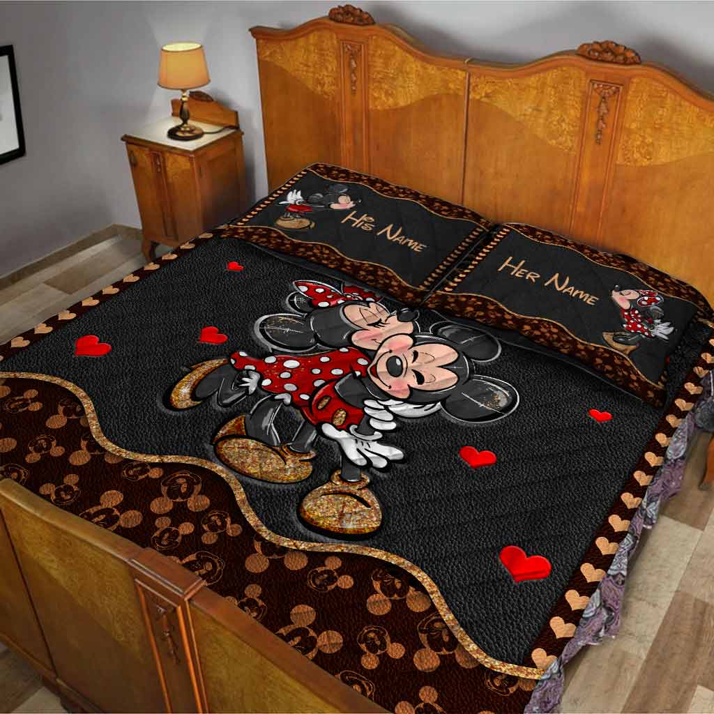Personalized Mouse Ears Quilt Set with Love Design for Couples Quilt Set GradoCreations