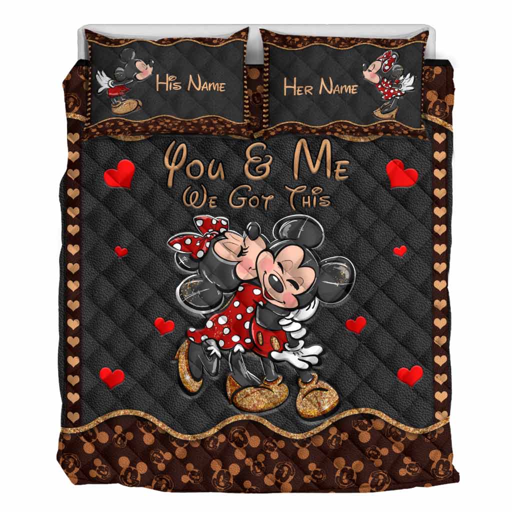 Personalized Mouse Ears Quilt Set with Love Design for Couples Quilt Set GradoCreations