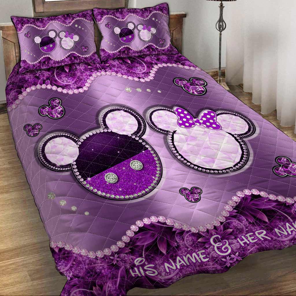 Personalized Mouse Quilt Set Custom Name Gift for Couples Quilt Set GradoCreations