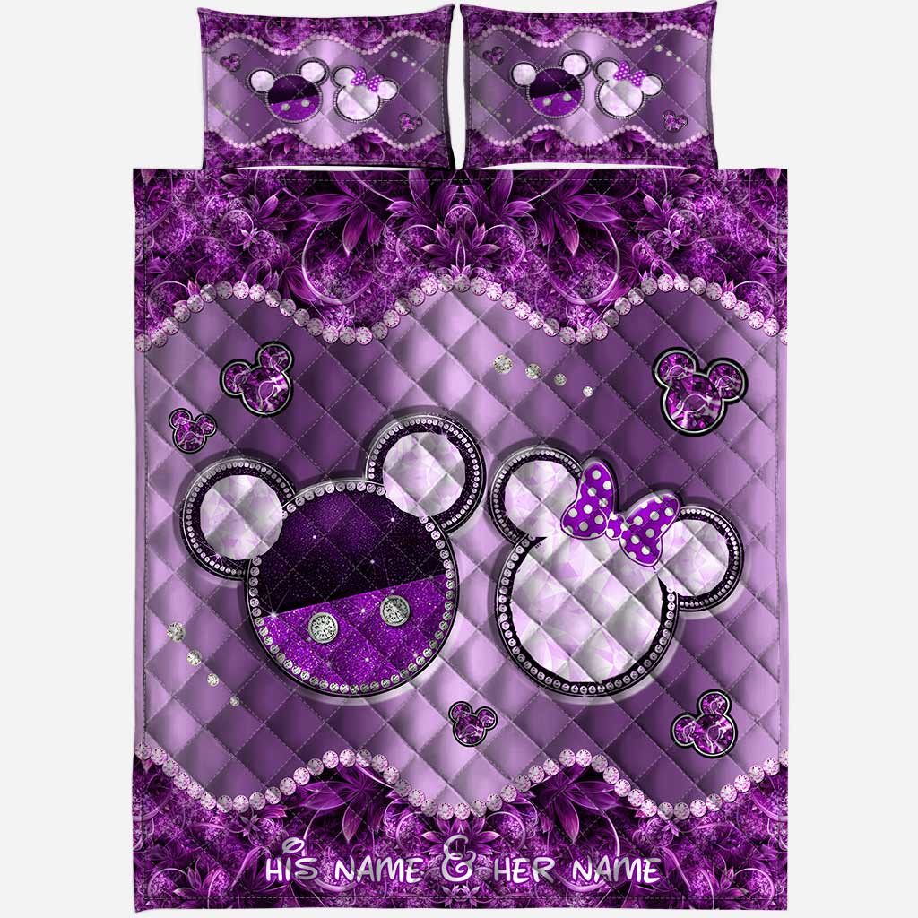 Personalized Mouse Quilt Set Custom Name Gift for Couples Quilt Set GradoCreations