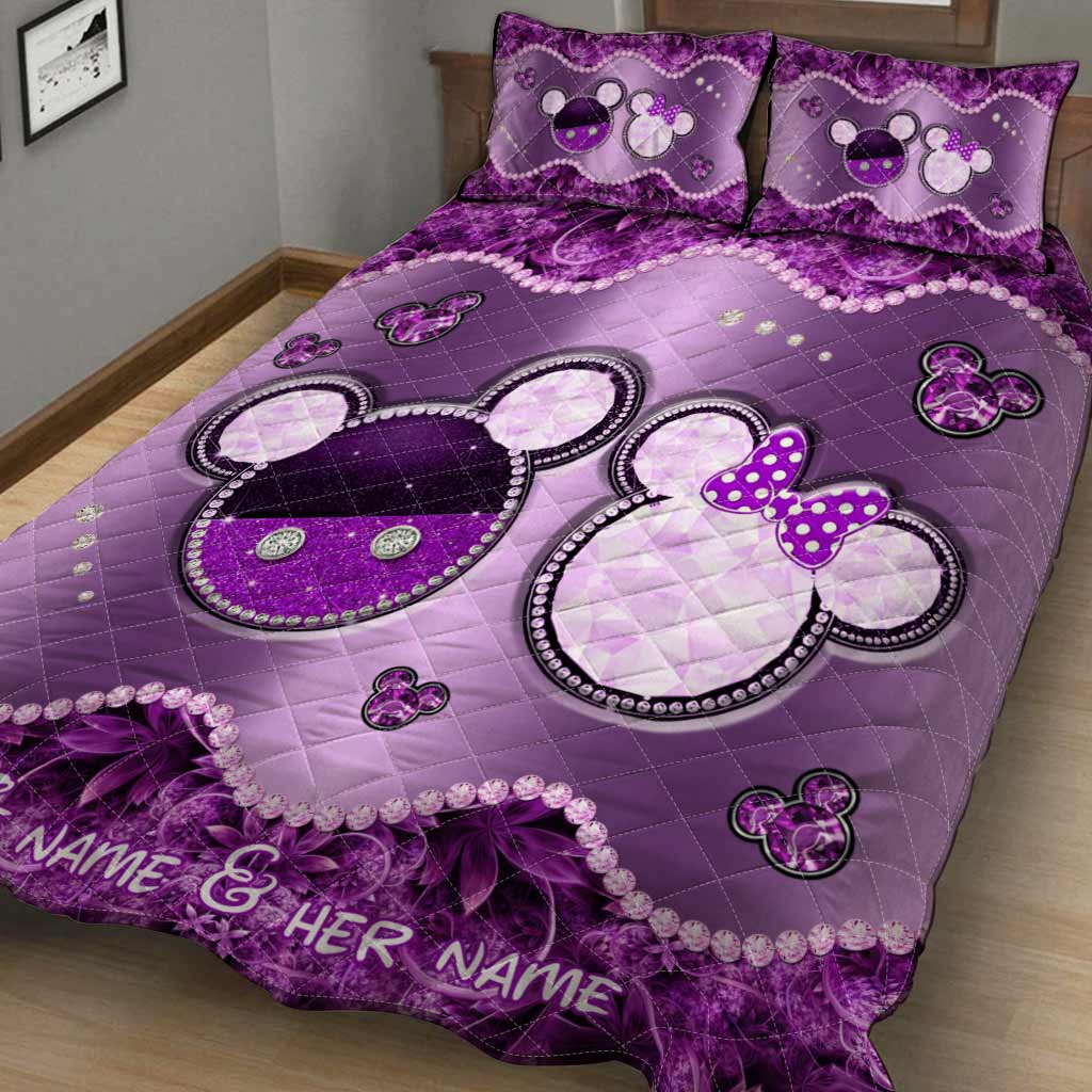 Personalized Mouse Quilt Set Custom Name Gift for Couples Quilt Set GradoCreations