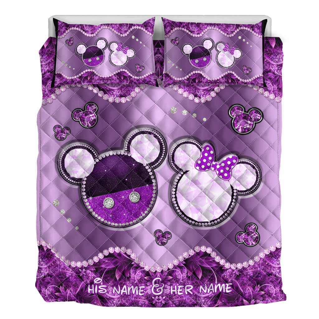 Personalized Mouse Quilt Set Custom Name Gift for Couples Quilt Set GradoCreations