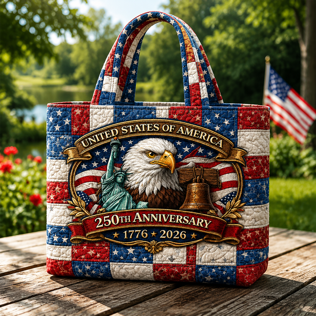 USA 250th Anniversary Quilted Tote Bag for Patriots | Gift Idea