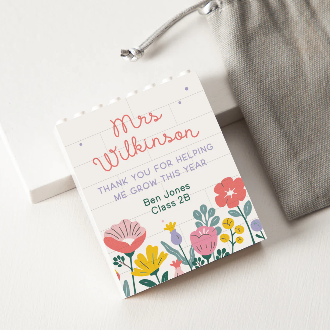 Personalized Floral Thank You Building Blocks Gift for Teacher HN590 - Building Blocks GradoCreations