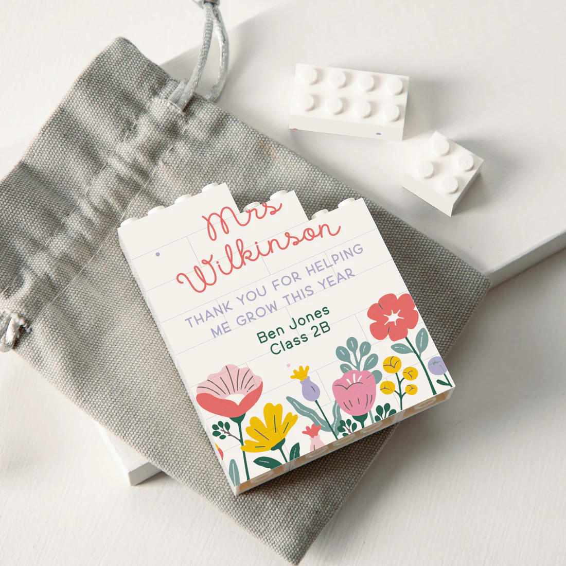 Personalized Floral Thank You Building Blocks Gift for Teacher HN590 - Building Blocks GradoCreations