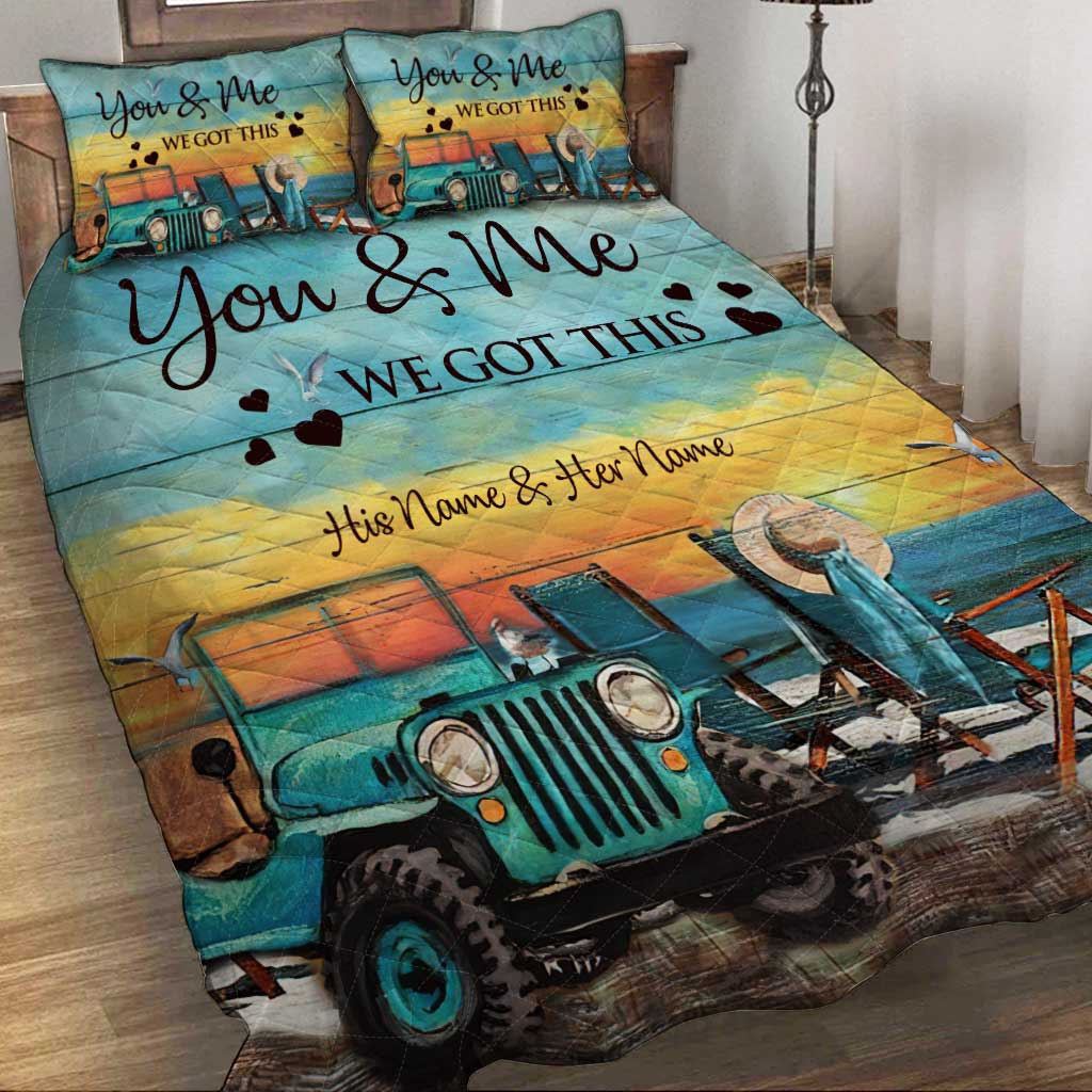 Personalized Adventure Couple Quilt Set with Custom Names for Lovebirds Quilt Set GradoCreations