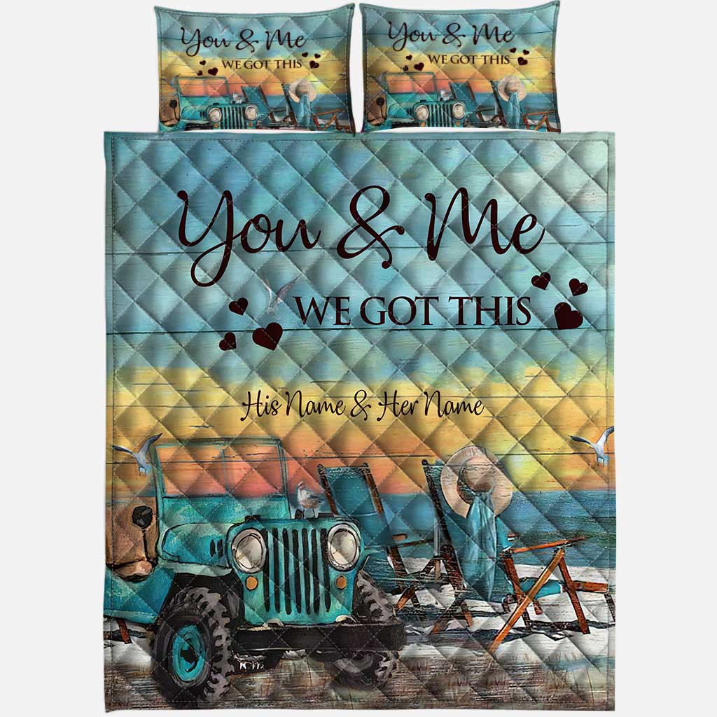 Personalized Adventure Couple Quilt Set with Custom Names for Lovebirds Quilt Set GradoCreations