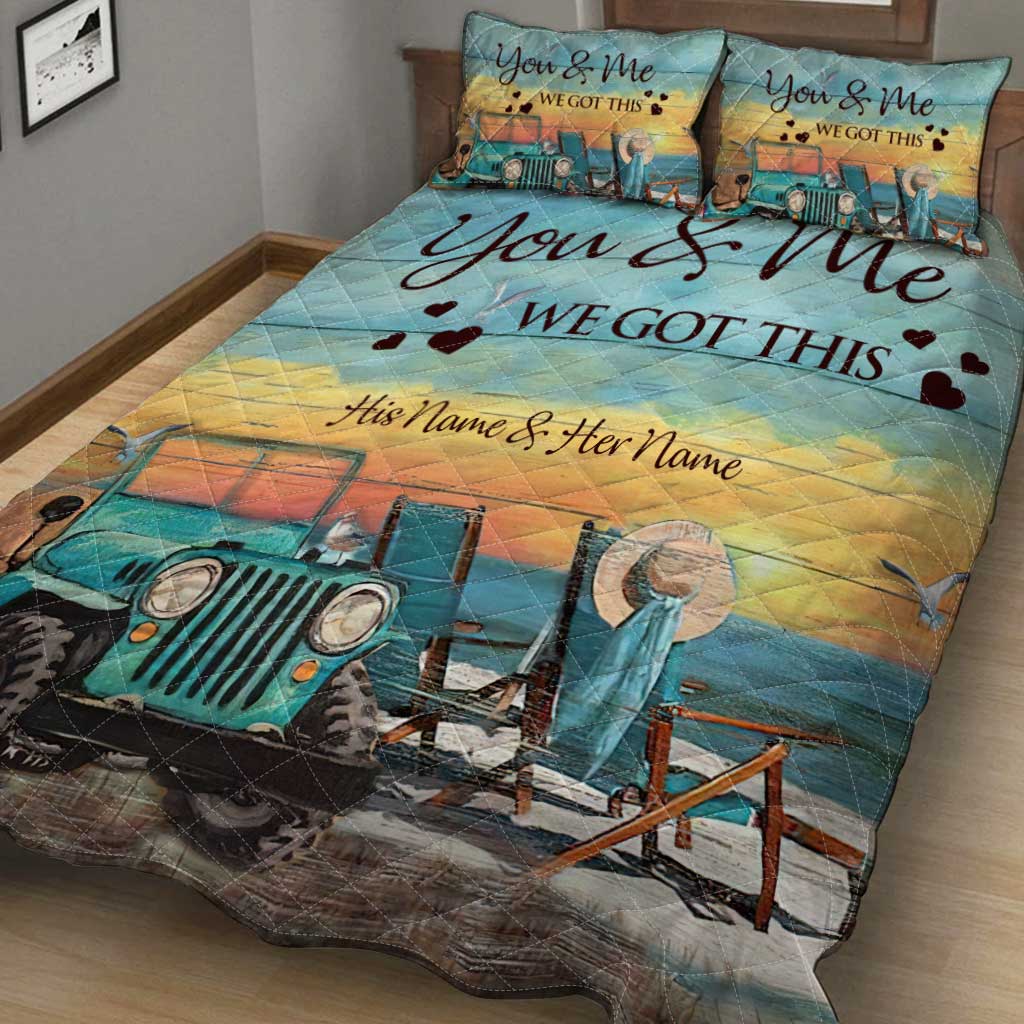 Personalized Adventure Couple Quilt Set with Custom Names for Lovebirds Quilt Set GradoCreations