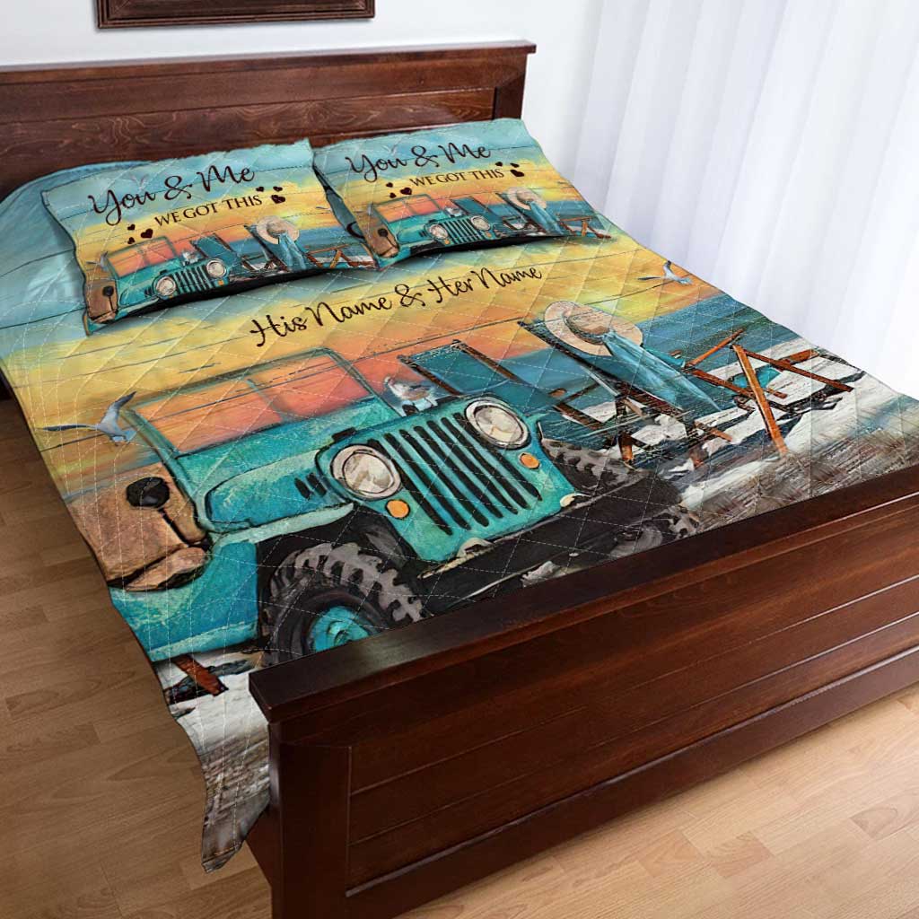 Personalized Adventure Couple Quilt Set with Custom Names for Lovebirds Quilt Set GradoCreations