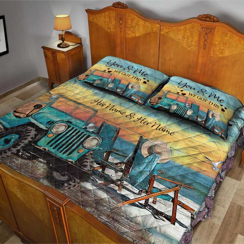 Personalized Adventure Couple Quilt Set with Custom Names for Lovebirds Quilt Set GradoCreations