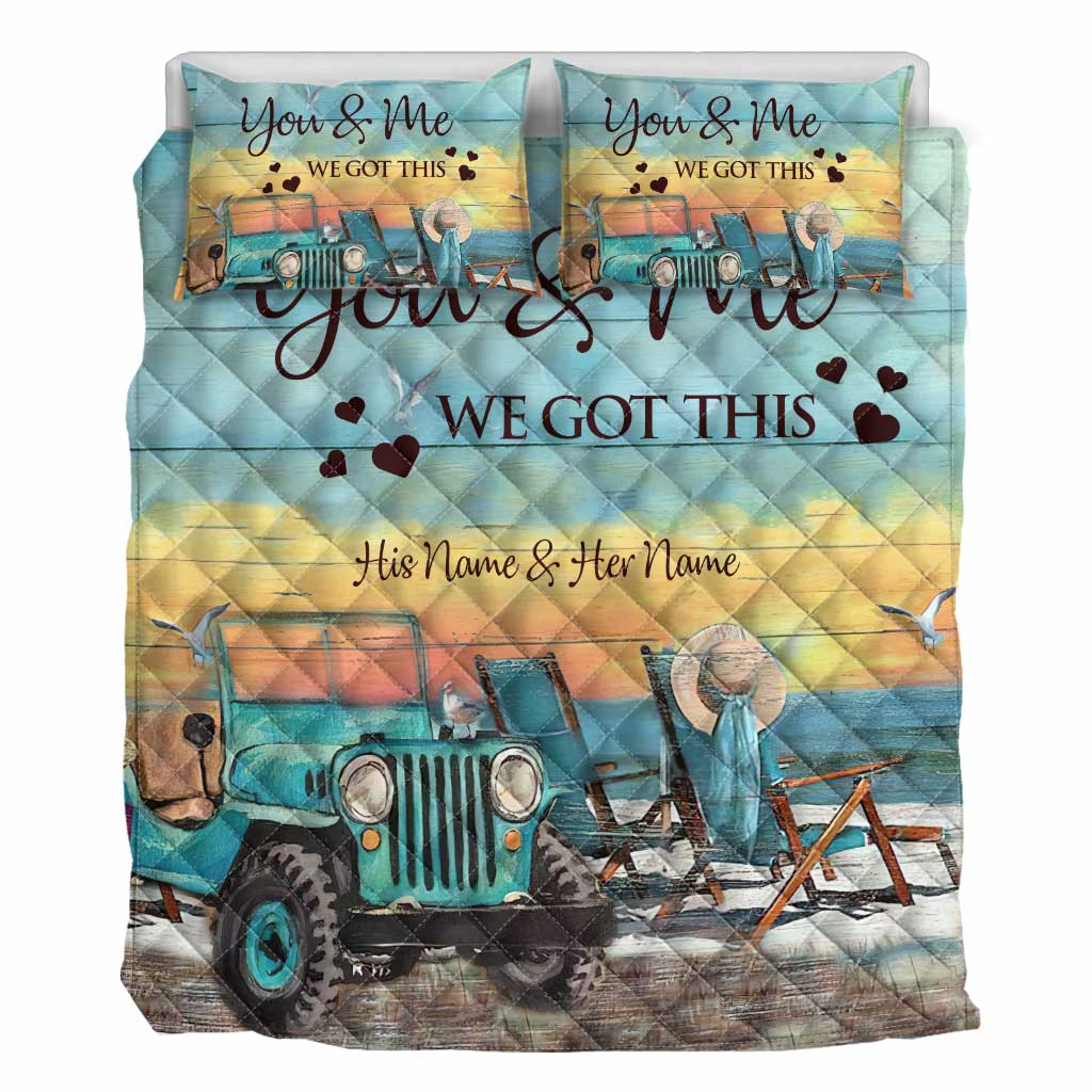 Personalized Adventure Couple Quilt Set with Custom Names for Lovebirds Quilt Set GradoCreations