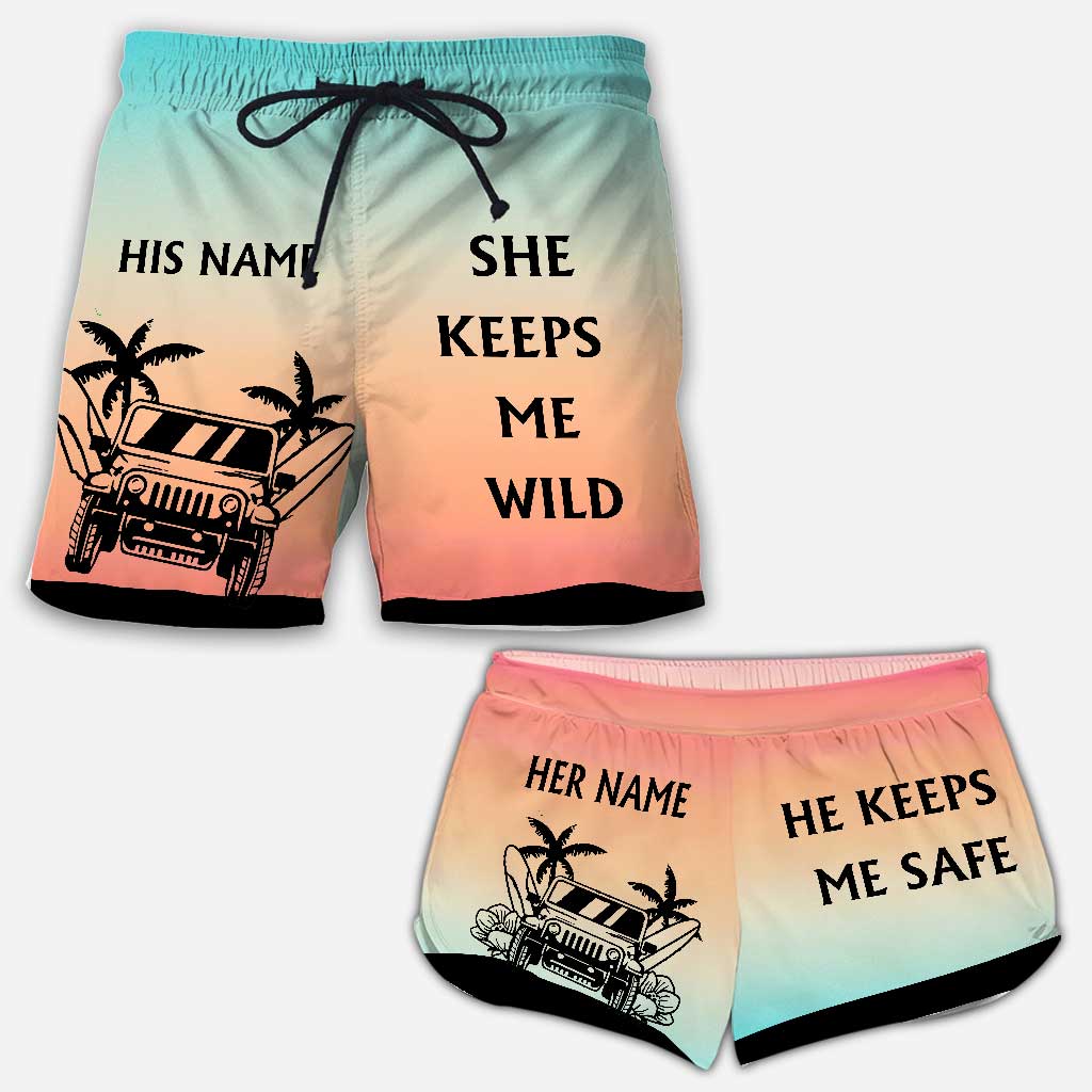 Personalized Couple's Adventure Shorts Custom Names Tropical Design Men Shorts & Women Shorts GradoCreations