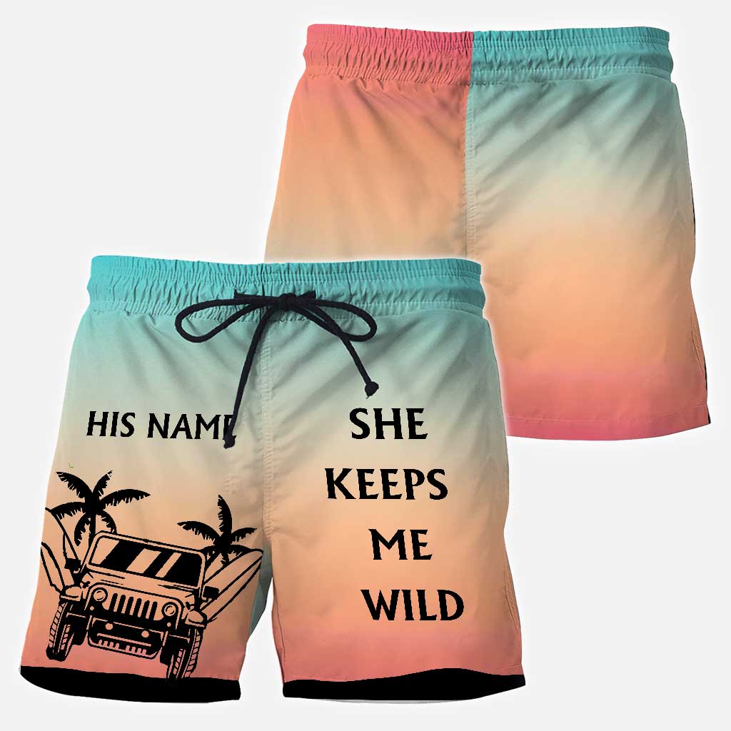 Personalized Couple's Adventure Shorts Custom Names Tropical Design Men Shorts & Women Shorts GradoCreations