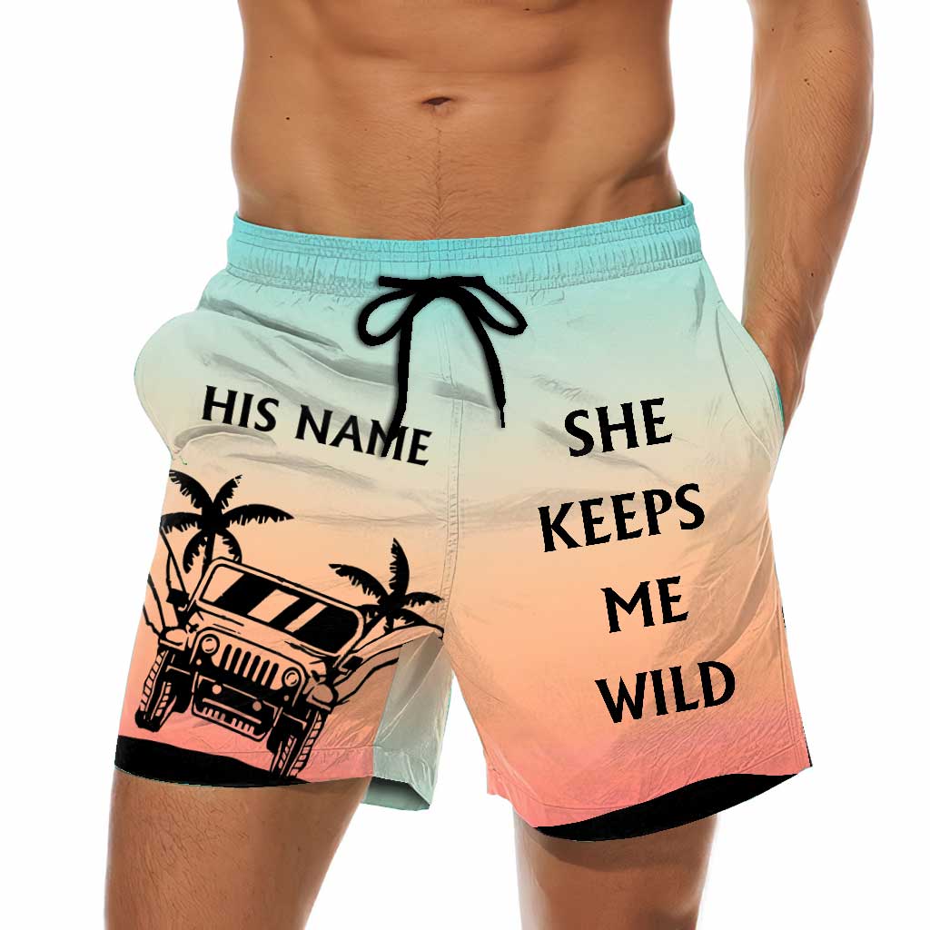 Personalized Couple's Adventure Shorts Custom Names Tropical Design Men Shorts & Women Shorts GradoCreations