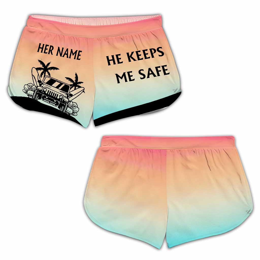Personalized Couple's Adventure Shorts Custom Names Tropical Design Men Shorts & Women Shorts GradoCreations