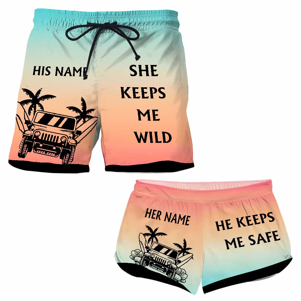 Personalized Couple's Adventure Shorts Custom Names Tropical Design Men Shorts & Women Shorts GradoCreations