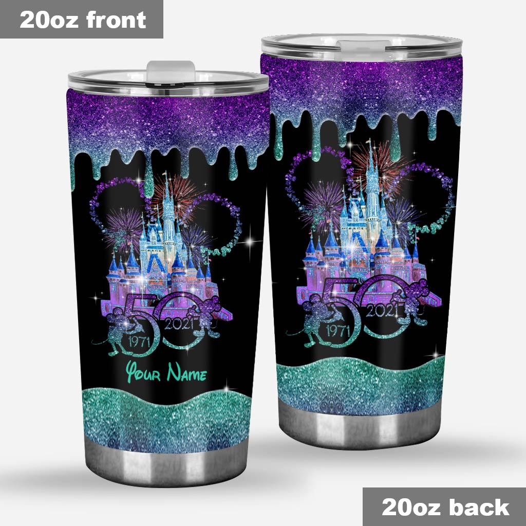 Personalized Glitter Tumbler with Disney Castle Design - 50th Anniversary Gift Tumbler GradoCreations