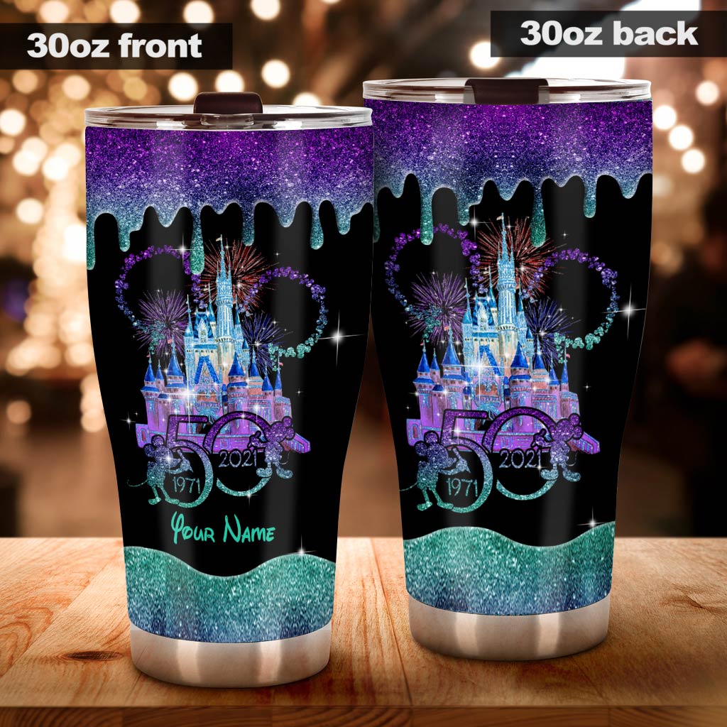 Personalized Glitter Tumbler with Disney Castle Design - 50th Anniversary Gift Tumbler GradoCreations