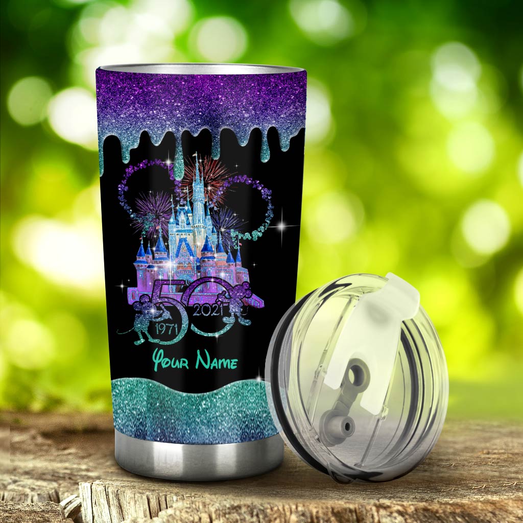 Personalized Glitter Tumbler with Disney Castle Design - 50th Anniversary Gift Tumbler GradoCreations