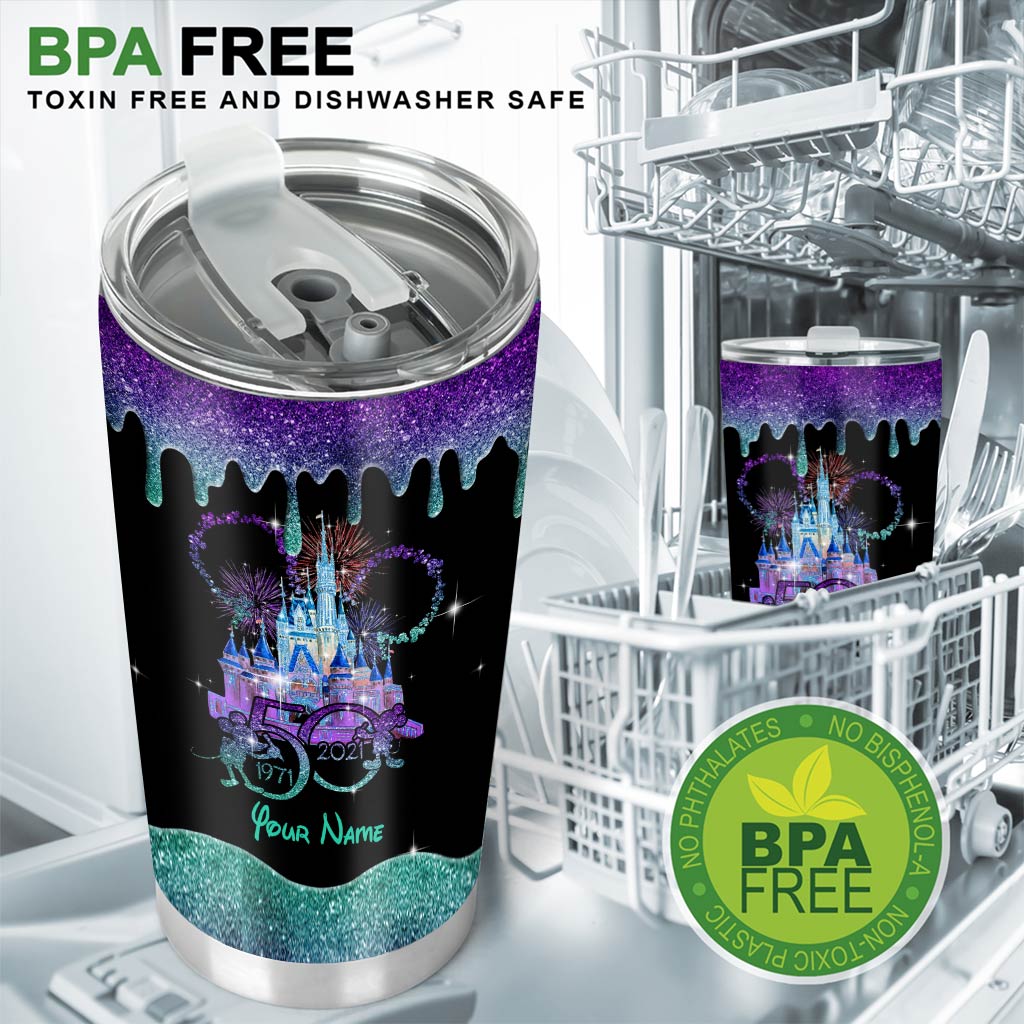Personalized Glitter Tumbler with Disney Castle Design - 50th Anniversary Gift Tumbler GradoCreations
